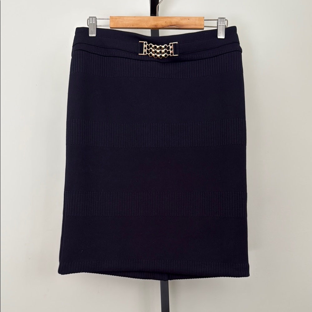 Blue and Gold Knee-Length Pencil Skirt for Work